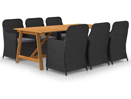Conjunto 7 de comedor para jardín de VIDAXL negro