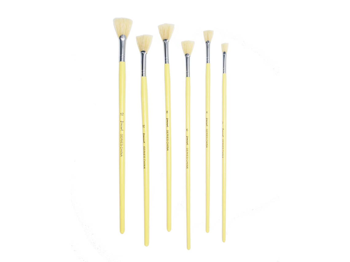(amarillo) Juego De Pinceles Para Pintura Al Óleo, 6 Pinceles/juego, Cerdas En Forma De Abanico, Adecuados Para Pinturas Gouache Y Acrílicas.