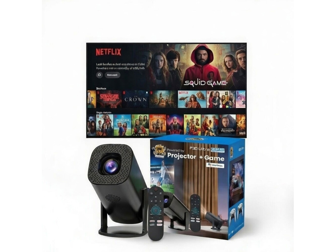 Miniproyector portátil Szsmart P30u, Android 11, 2 GB + 8 GB, Wi-Fi 6, corrección trapezoidal automática, 4K 240p ANSI, con 2 gamepads y 36 000 juegos retro (720p nativo)