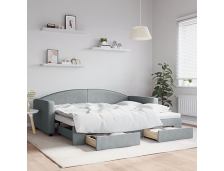 VIDAXL Sofá cama nido con cajones tela gris claro 90x200 cm