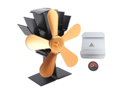 Ventilador para estufa de leña, calor, 5 aspas, dorado, termómetro