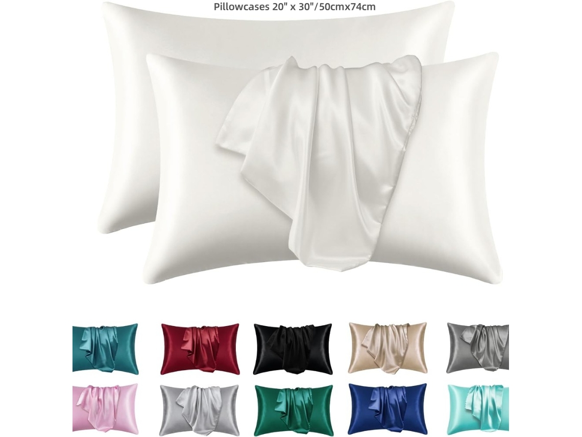Funda De Almohada De Satén Con Imitación De Seda Helada (blanca, 50 X 76 Cm) Cuich