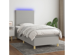 Cama box spring colchón y luces LED tela gris claro 90x200 cm