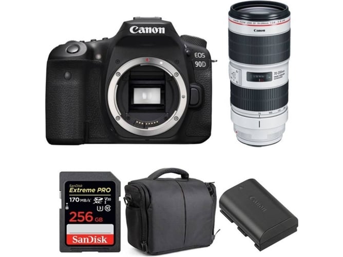 Kit Cámara CANON EOS 90D + EF 70-200mm f/2.8L IS III USM + SanDisk 256 GB + Batería + Bolsa (APS-C)