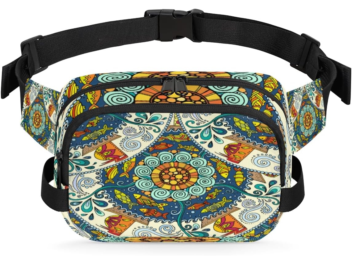 Riñonera étnica de cachemira con estampado floral para mujer, 22,8 x 6,3 x 15,5 cm, diseño DIY, impermeable, sin marca.