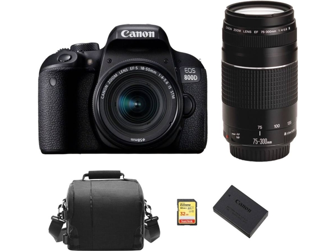 Kit Cámara Réflex CANON EOS 800D EF-S 18-55mm F4-5.6 IS STM + EF 75-300mm F4-5.6 III + SD de 32GB + Bolsa + LP-E17