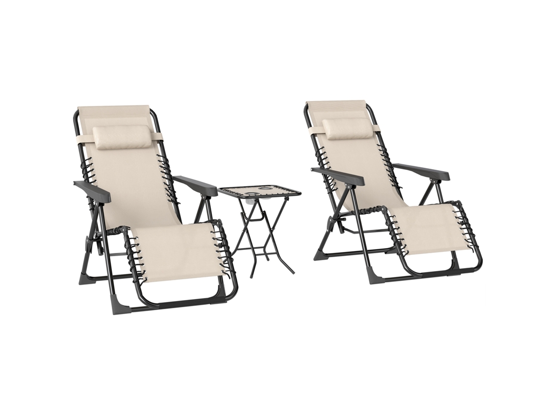 Conjunto 2 Baños Plegables, Mesa Auxiliar, 120kg, 90x65x110cm, Beige