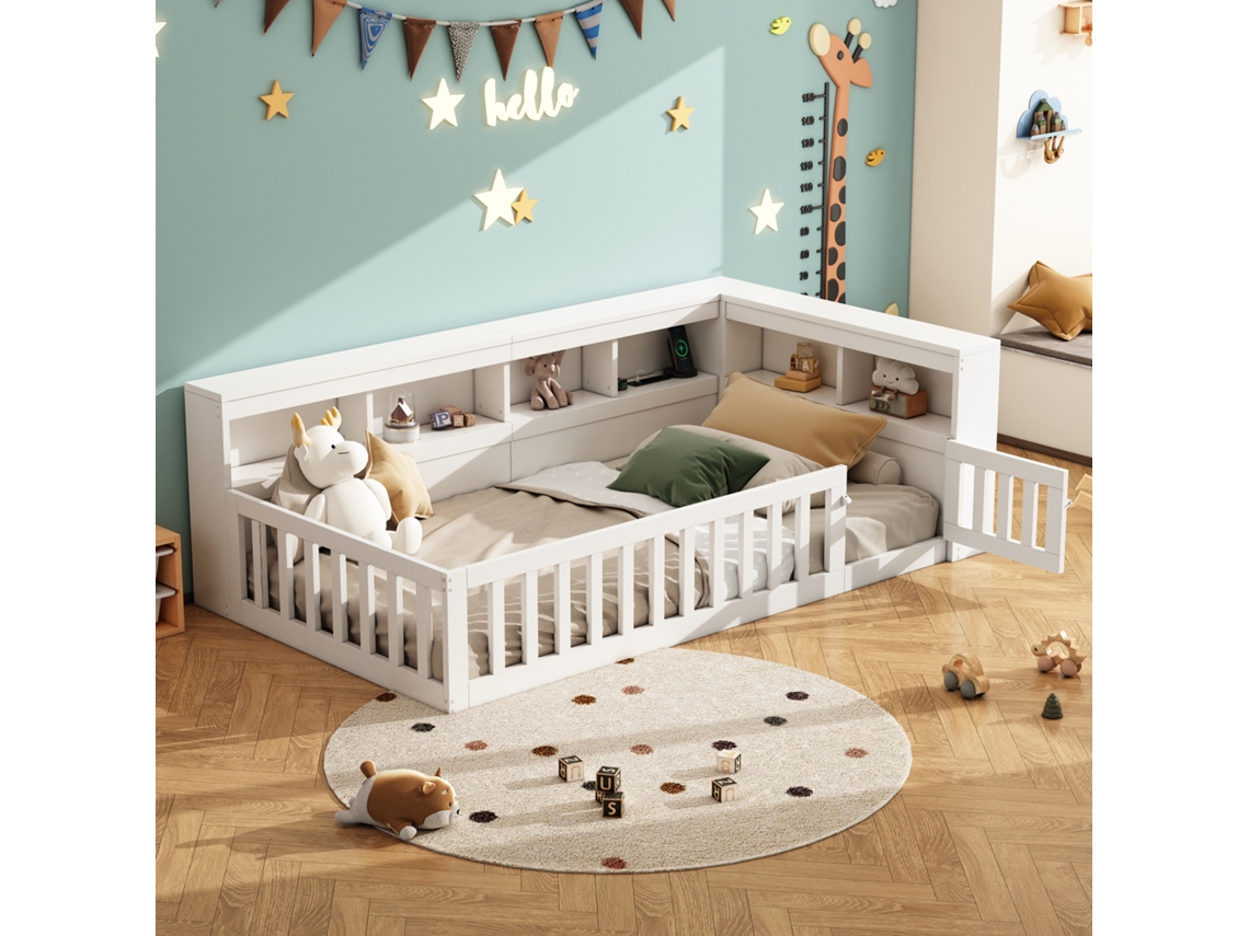 Sofá Cama, 90x200cm, Sofá Cama, Sofá Cama, Lado De La Cama Con Compartimento De Almacenamiento, Cama Con Somier (sin Colchón), Balaustrada, Blanco