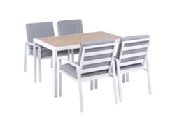 Conjunto de comedor Beliani Visso con sillas en aluminio gris/blanco 140x80x75