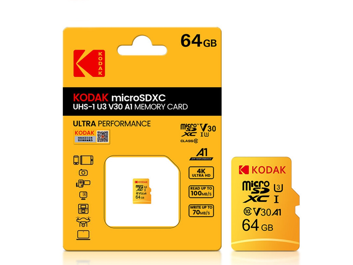 Tarjeta de memoria de alta velocidad Kodak C10 64 GB U3 4K HD para vídeo compatible con teléfonos móviles, tabletas, cámaras y monitores