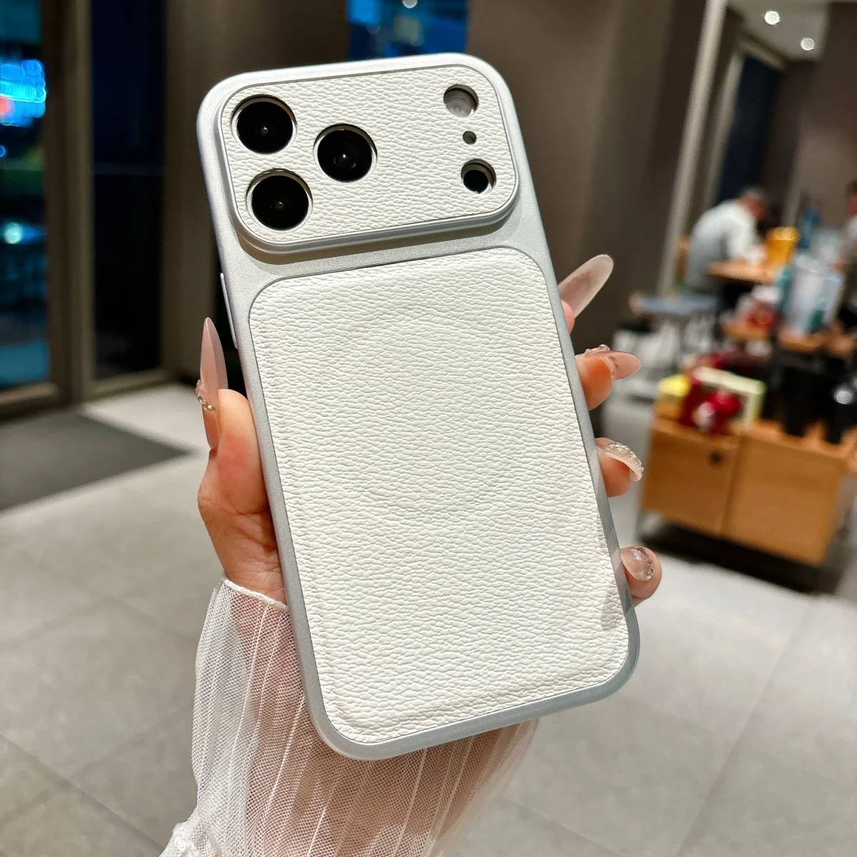 (iphone 15 Pro Blanco) Funda Magnética Magsafe De Piel Mate Con Ventana Grande