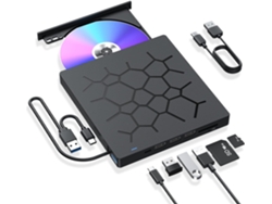Unidad de CD/DVD externa Zurxe C-258e Reproductor de DVD portátil 7 en 1 Grabadora de CD ROM USB 3.0 Disco duro externo para computadora portátil