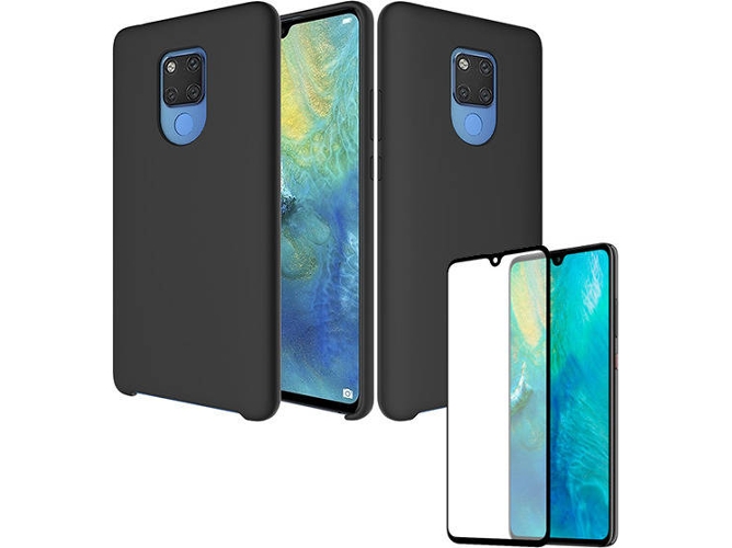 Kit Carcasa y Protector Cristal 5D Huawei Mate 20 Silicone Negro