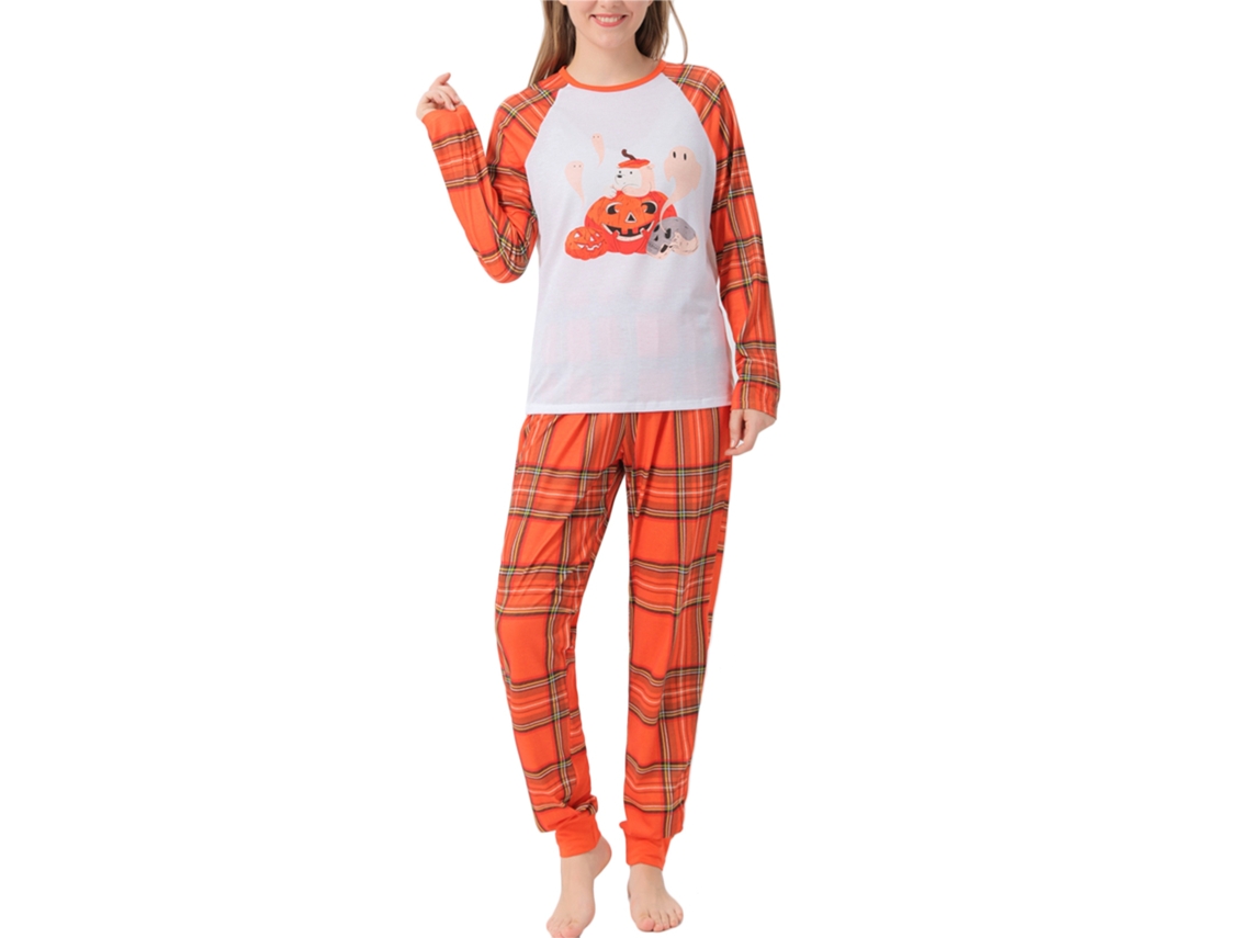 Kkpm - Conjunto de pijama familiar con estampado de calabazas y marcos navideños - Talla M para mujer