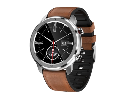 Smartwatch Redondo con Pantalla Táctil Recordatorio de Llamada Entrante Correa de Cuero Marrón Plateado JL-EIGHT