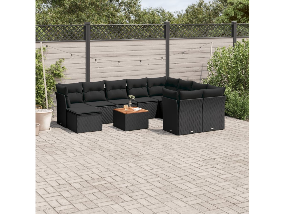 Conjunto de sofá de jardín de 11 piezas con cojines de mimbre sintético negro de DKD Home Decor