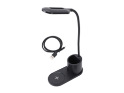Lâmpada De Mesa Led Com Carregador Sem Fio E Porta Canetas, Braço Flexível, Controle Táctil, Preto Para Dormitório Escritório