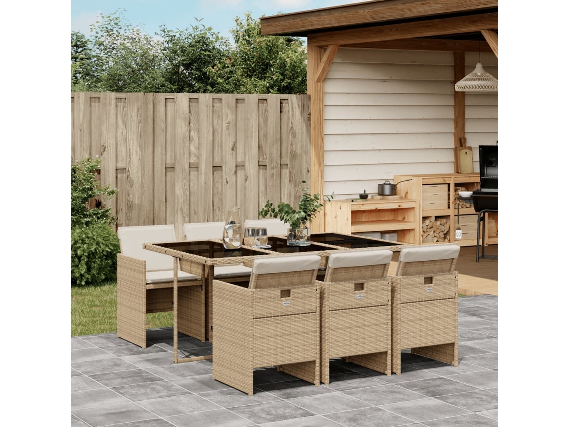 Juego de comedor de jardín de 7 piezas con cojines de mimbre beige de DKD Home Decor