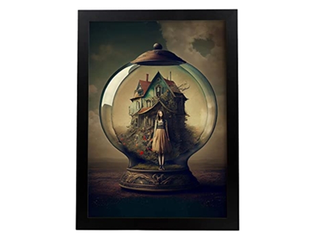 NACNIC Poster Casa Globo En Estilo Surrealismo Cinematográfico Ilustraciones Y Grabados De Historieta Abstracta Y Artística A4 Marcos Negros