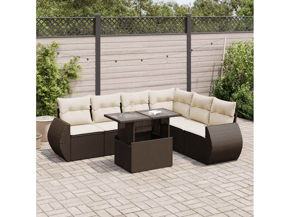 Conjunto de sofá de jardín de 7 piezas con cojines de mimbre marrón DKD Home Decor