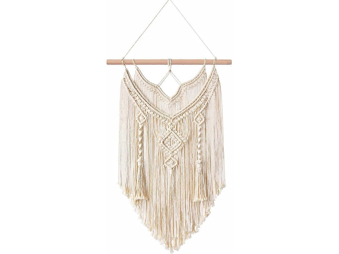 Rebe-colgante De Pared Macramé Tejido A Mano Decoración Hogar Boho Salón Dormitorio Blanco
