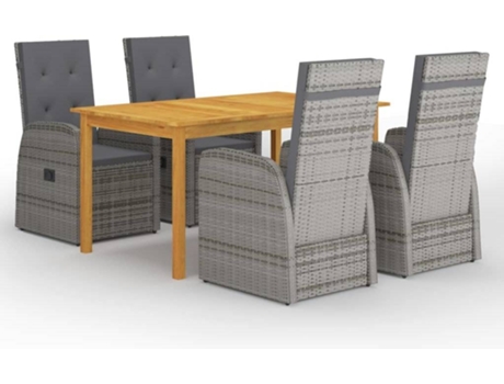 Conjunto 5 de comedor para jardín VIDAXL gris