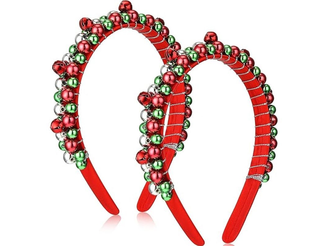 2 Diademas Navideñas Con Cascabeles Rojos, Verdes Y Plateados Para Mujer - Accesorios Festivos