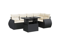 Conjunto de sofá de jardín de 6 piezas con cojines de mimbre, negro, EXCLUSIVO DE LA CASA (6 piezas)