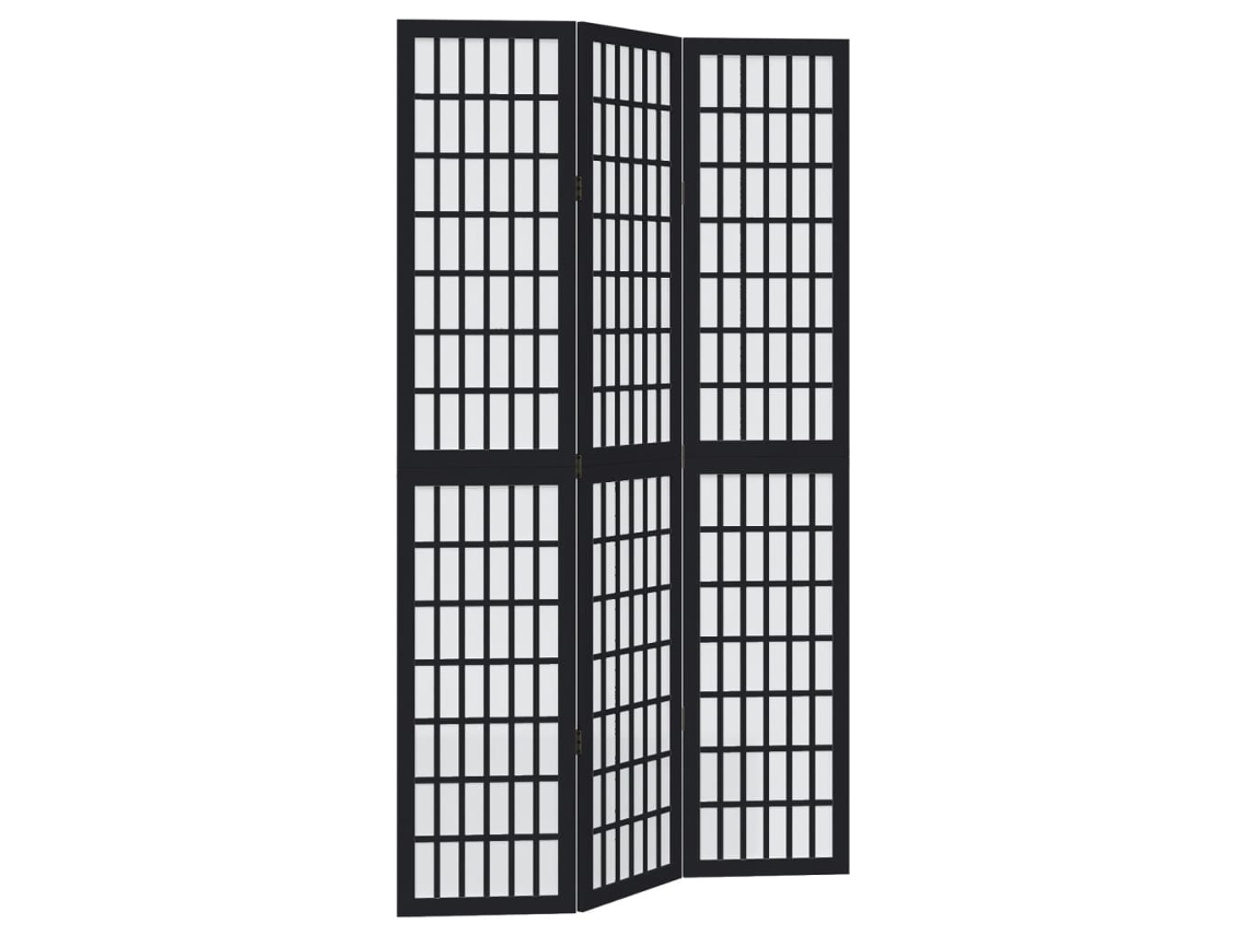 vidaXL Biombo separador de 3 paneles madera maciza Paulownia negro