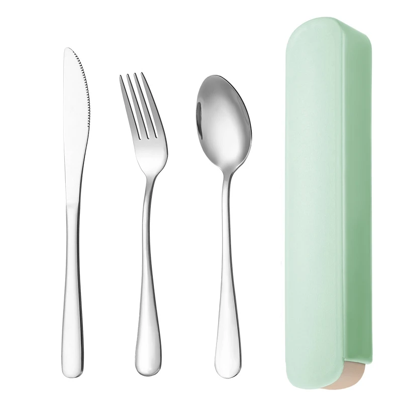 (verde A) Juego De Cubiertos Portátil De Acero Inoxidable 412, Que Incluye Tenedor, Cuchillo, Cuchara Y Navaja.