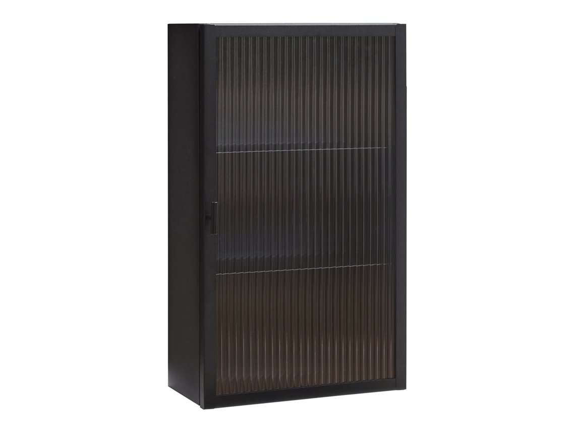 Armario mural Zundert con puerta de cristal estriado, acero, 60x35x15 cm, negro, [EN.CASA]