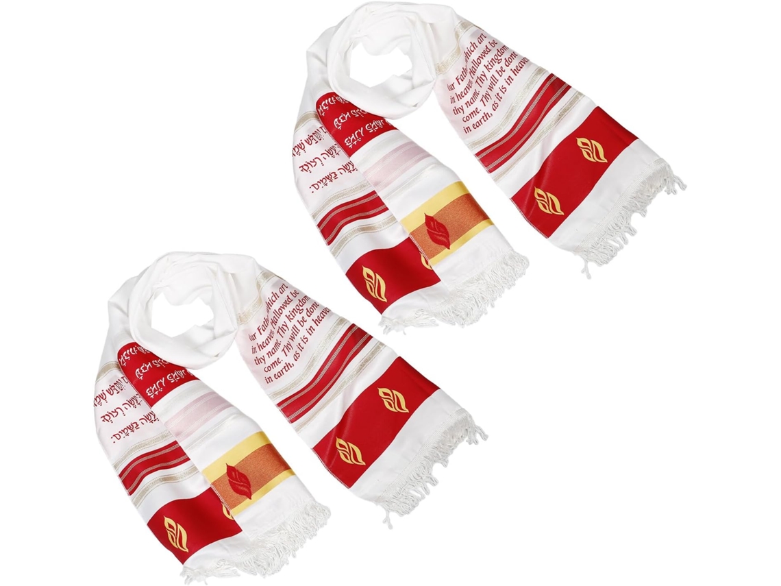 Juego De 2 Chales De Oración Tallit Rojos Con Borde, Tela Ligera Y Cómoda, Chales Religiosos Para