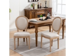 Juego De 2 Sillas De Comedor Francesas, Madera Maciza, Lino Beige.