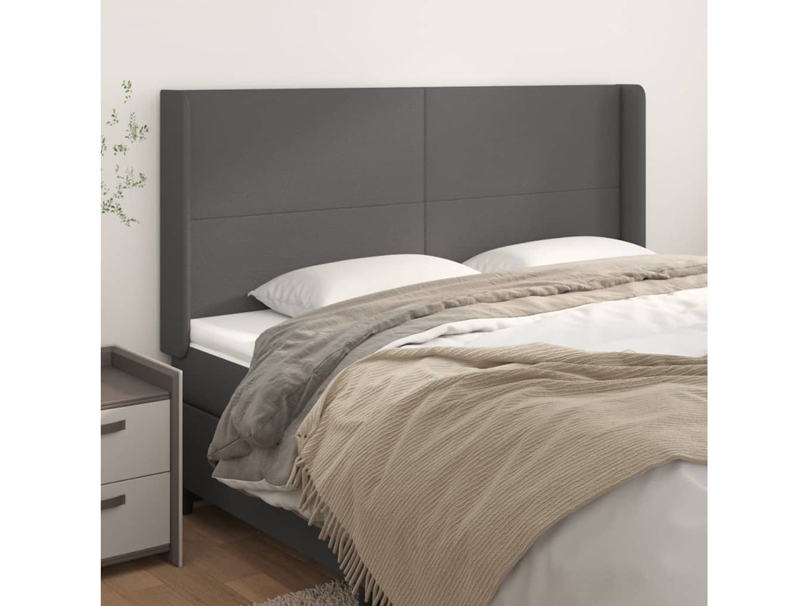 Cabecero Con Orejas Cuero Sintético Gris 183x16x118/128 Cm