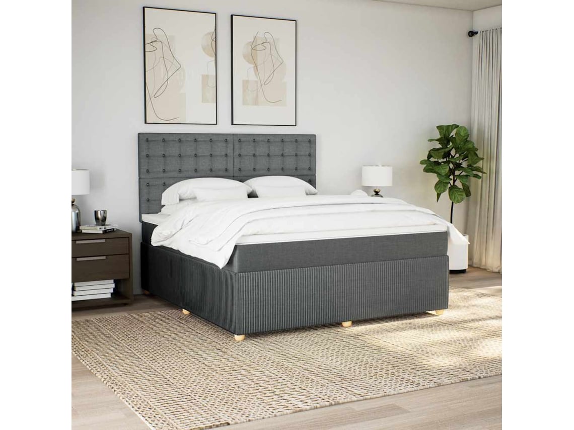 Cama Box Spring Con Colchón Tela Gris Oscuro 180x200 Cm