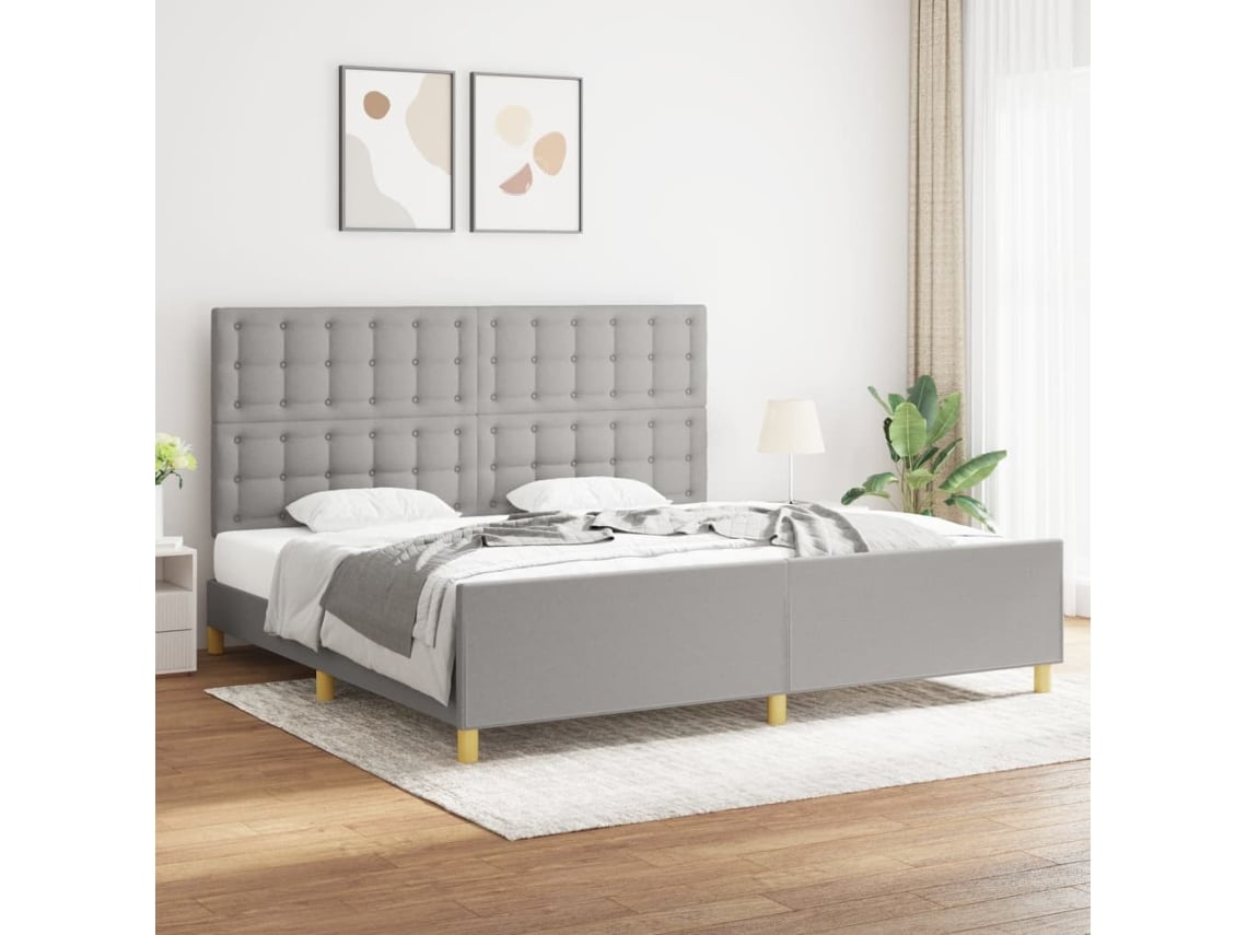 Cama Sin Colchón Tela Gris Claro 200x200 Cm