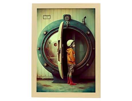 NACNIC Poster Puerta De La Nave En Estilo Surrealismo Cinematográfico Ilustraciones Y Grabados De Historieta Abstracta Y Artística A4 Marcos Madera