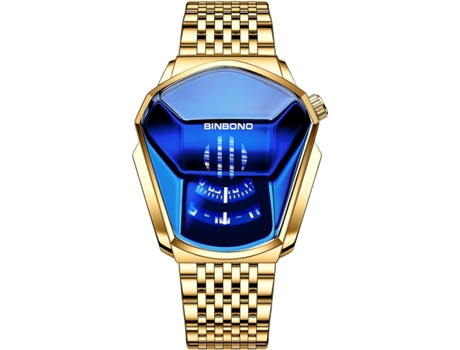 VEANXIN Reloj para correr para hombre Estilo fresco Acero inoxidable Resistente al agua-oro azul