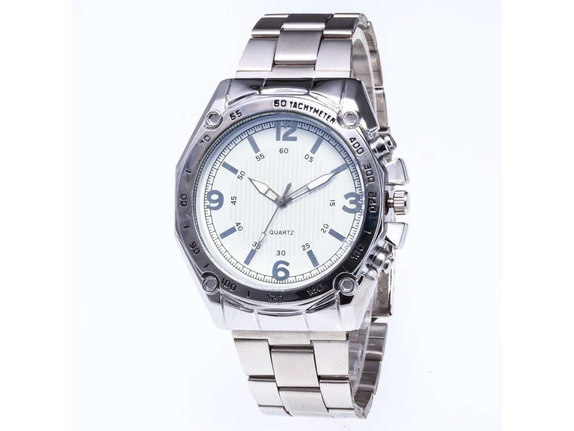 Reloj De Pulsera Masculino De Cuarzo Con Correa De Acero, Dial Redondo, Estilo Moderno (blanco Plata)