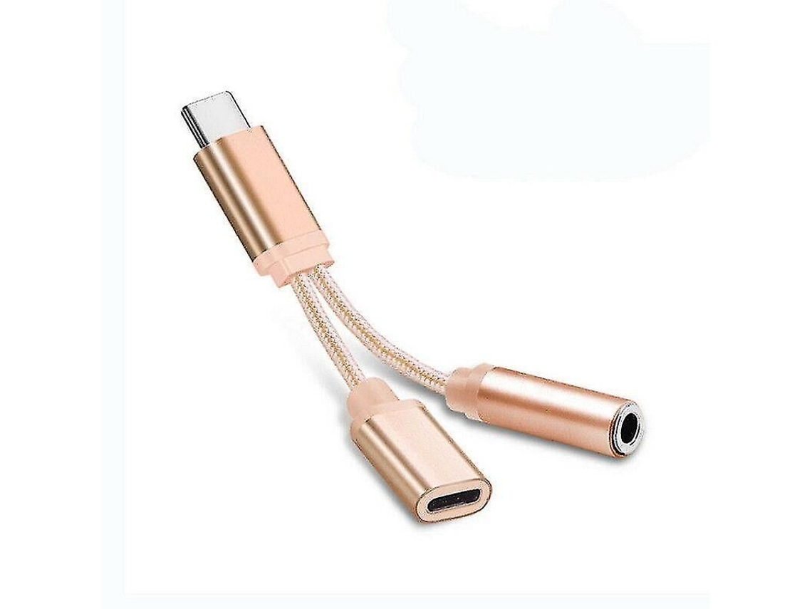 Adaptador Divisor 2 En 1 Usb-c A 3,5 Mm Para Entrada Auxiliar Y Carga, Compatible Con Teléfonos Móviles Xiaomi, Motorola Y Leeco - Dorado