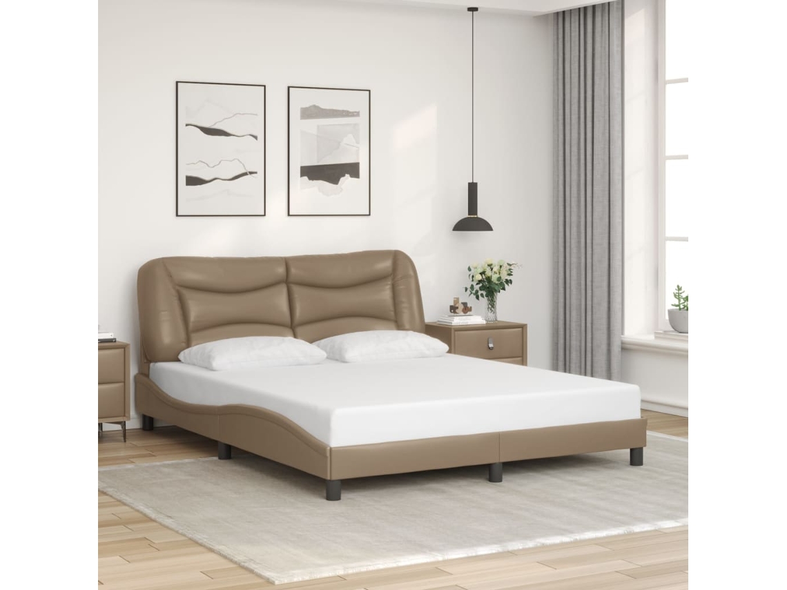 Estructura Cama Sin Colchón Cuero Sintético Capuchino 160x200cm