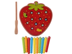 Juguete Magnético De Madera Educativo: Gusano De Fresa Para El Desarrollo Infantil.