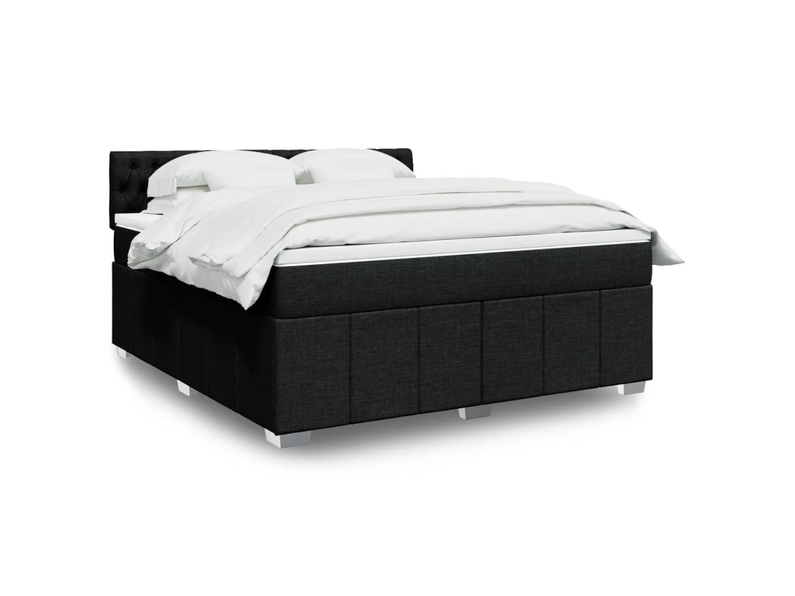 Cama Box Spring Con Colchón Tela Negro 180x200 Cm
