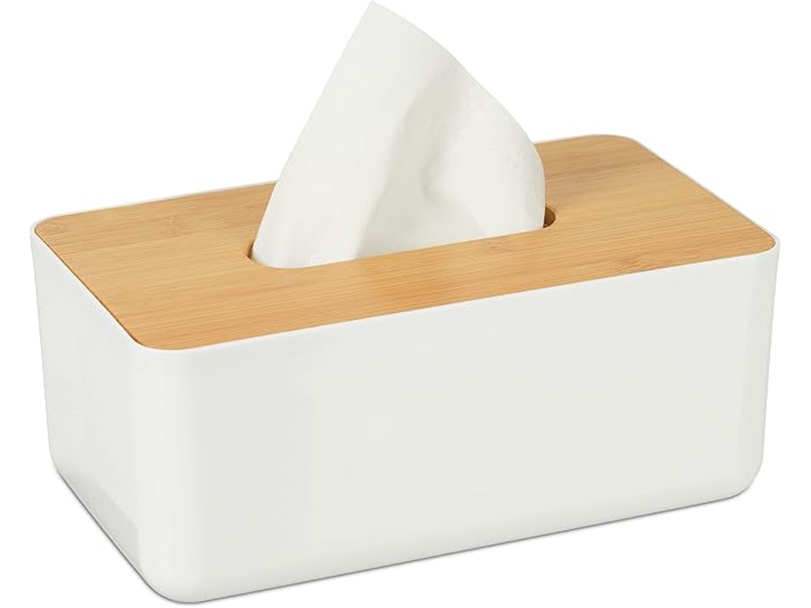 Caja De Pañuelos Con Tapa De Bambú - 10 X 23 X 13 Cm - Natural