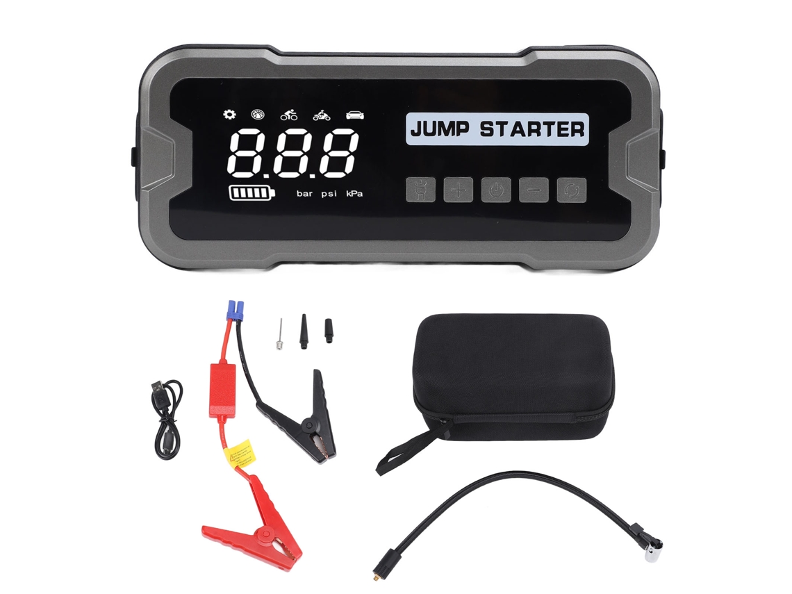 Arrancador de emergencia para coche de 12 V, 10 000 mAh, 4000 A de potencia máxima, caja de arranque, inflador de neumáticos portátil con luz LED