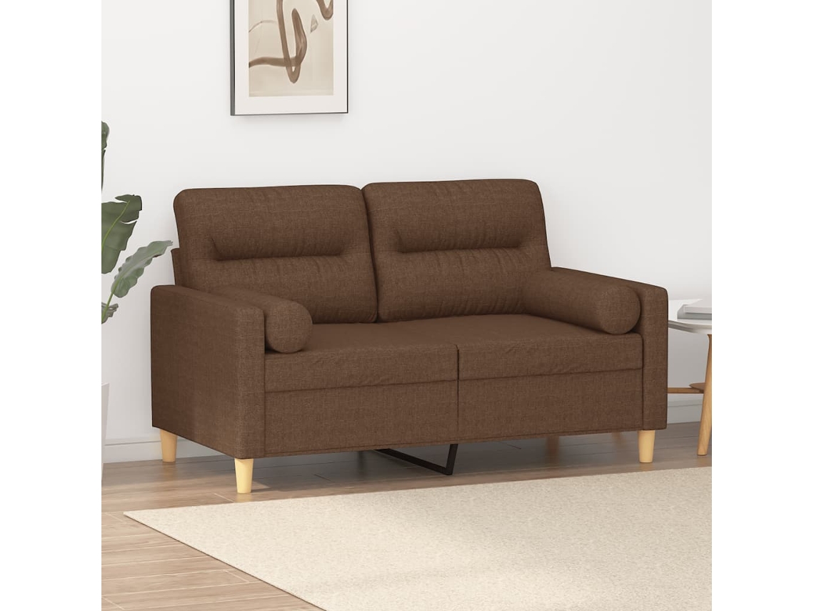 Sofá De 2 Plazas Con Cojines Tela Marrón 120 Cm