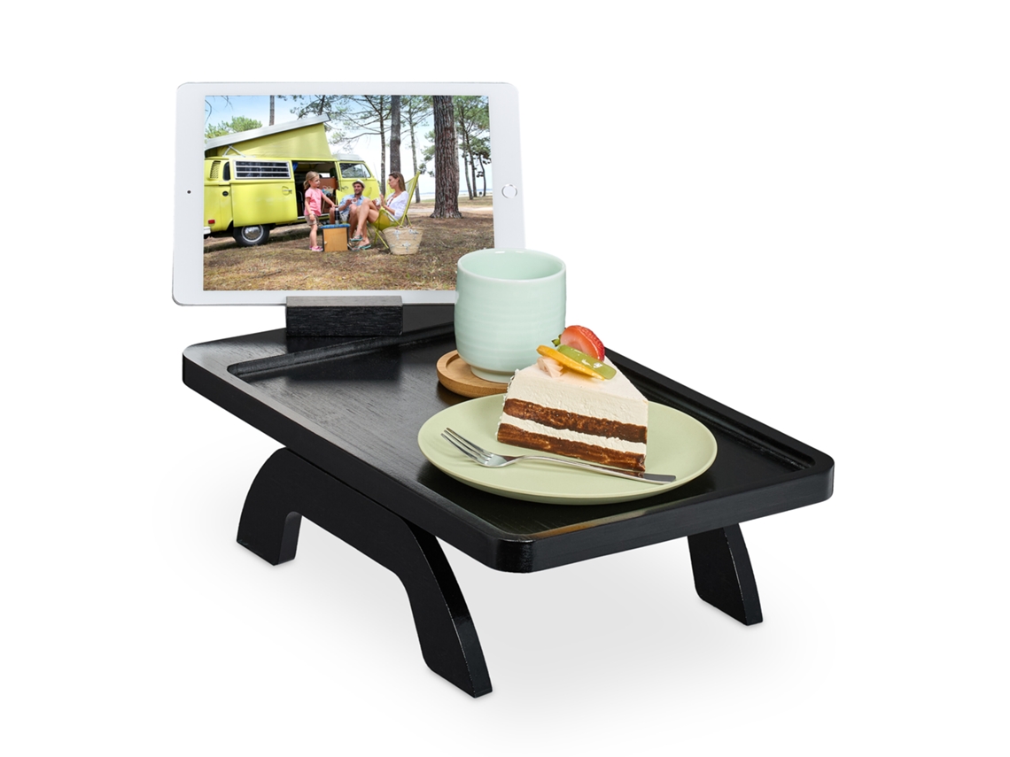Tabuleiro Para Sofá Relaxdays, Apoio Para Braços, Bambu, Com Suporte Para Telemóvel, A X L X P: 12 X 40,5 X 25 Cm, Preto