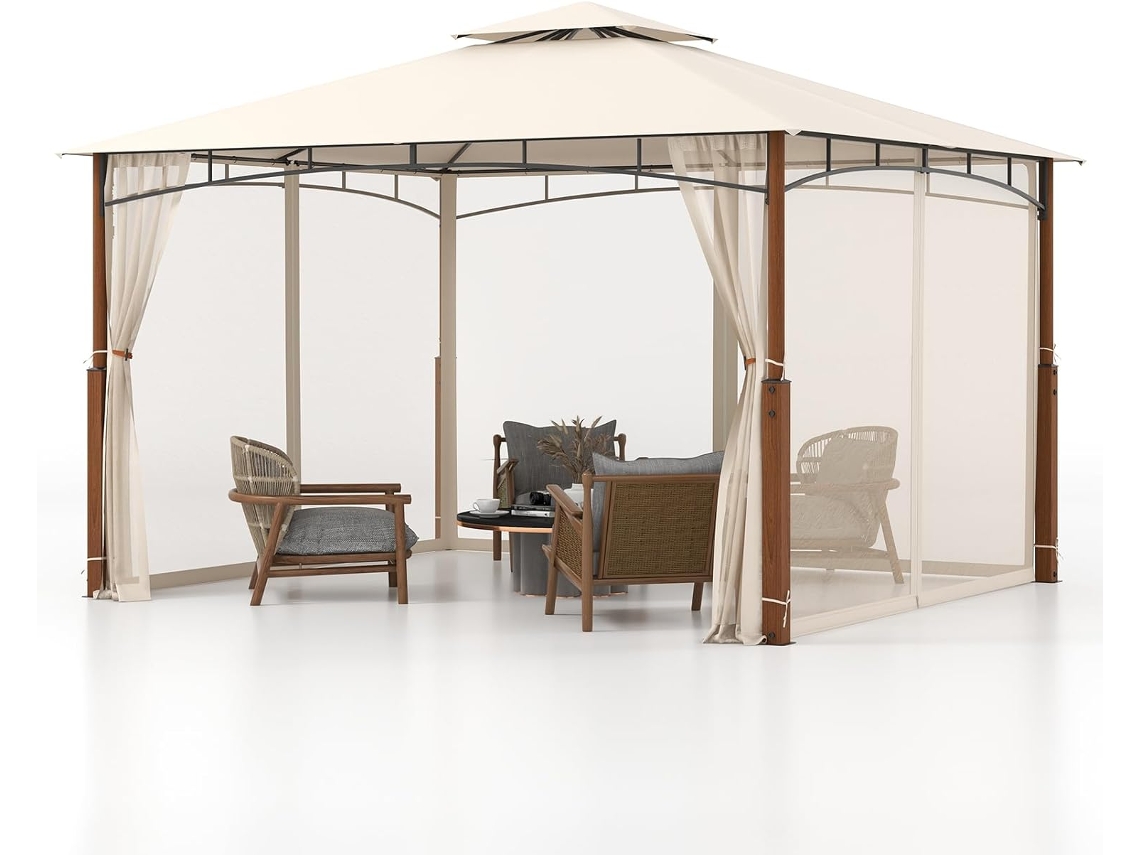 Carpas para Exteriores 3,6 x 3m con Red, Cenadores para Jardin, Techo con Dosel de 2 Niveles, Pergolas de Jardin Impermeable Exterior COSTWAY