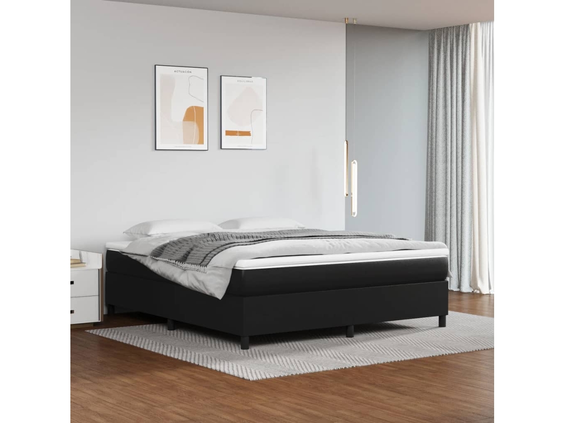 Estructura de cama sin colchón cuero sintético negro 160x200 cm