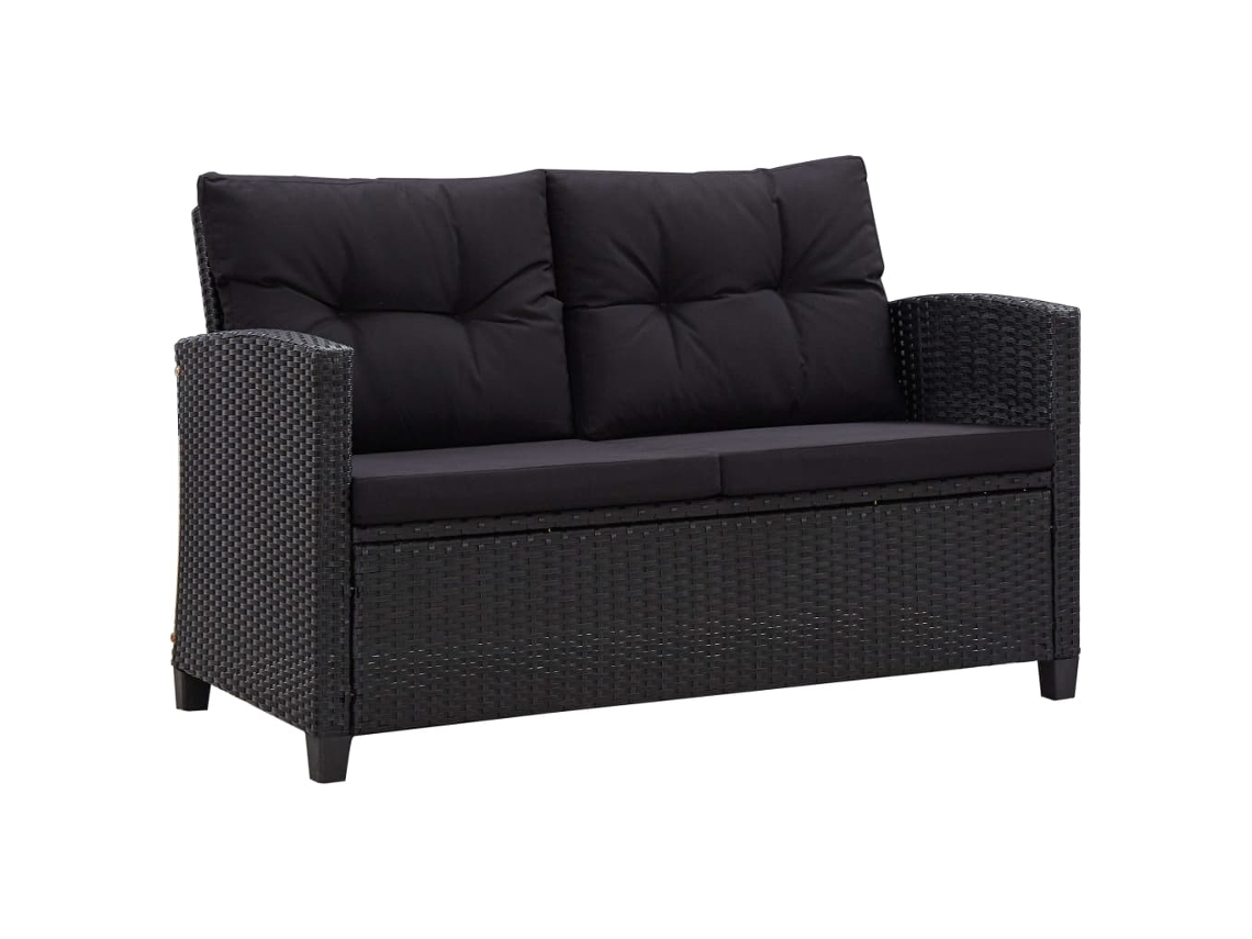 Sofá de jardín de 2 plazas con cojines de 124 cm, mimbre sintético negro, Dkd Home Decor